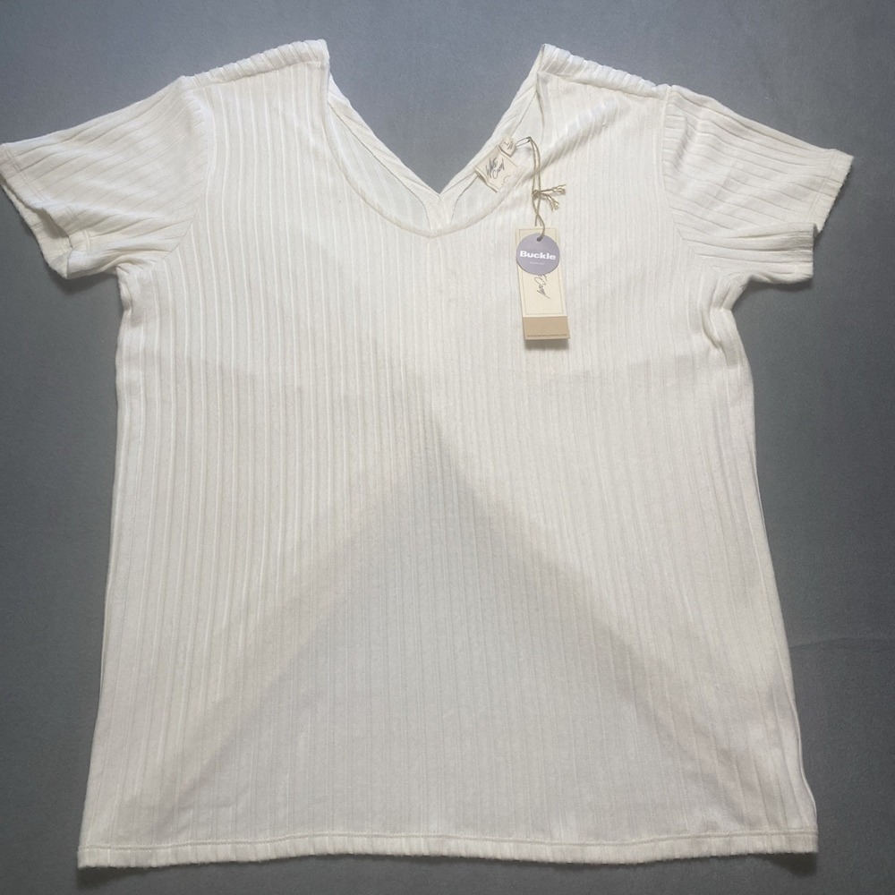 White Crow Shirt Ribbed Knit Beige With Cinchedโ Back Size Large